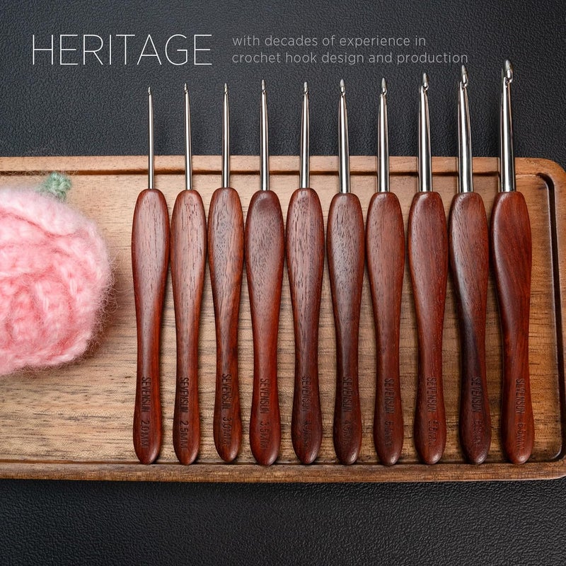 sevensun Mimosa Crochet Hooks Set 5 Pack of 2mm 3mm 4mm 5mm 6mm Crochet Hook, Hand Polished Ergonomic Crochet Hooks, Stainless Steel Crochet Hook, Wood Handle Pointed Crochet Needle - Image 5